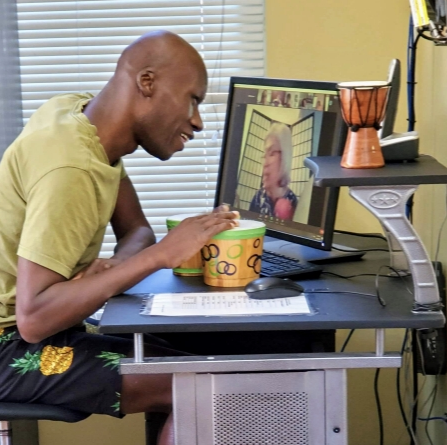 A man with intellectual and developmental disabilities (IDD) participating in the structure and routine group.